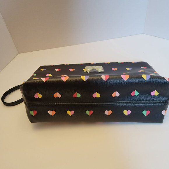 Betset Johnson Hearts Printed Pebble Zip Large Wristlet Black Makeup Case - Picture 3 of 11